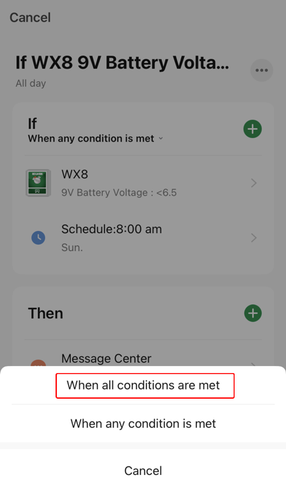 Add Condition screen